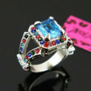 BETSEY JOHNSON Multi Color Crystal Ring Size 6 SALE